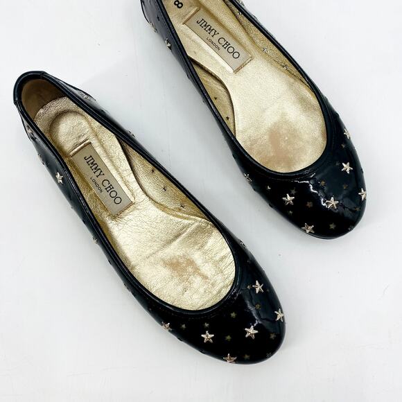 Jimmy Choo Black Patent Leather Stars Studded Ballet Flats - Picture 1 of 8